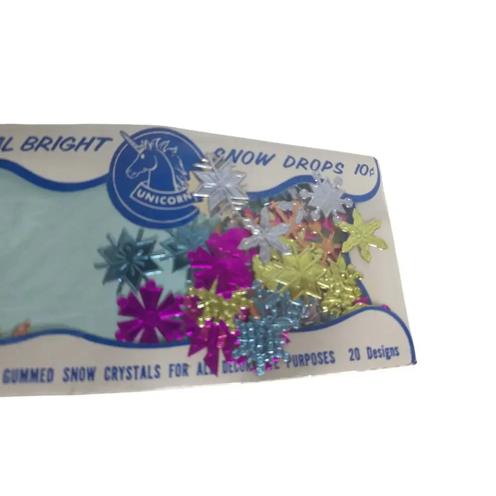 Vintage Foil Snowflake Stickers Mid-Century Unicorn Brand Gummed Christmas Seals